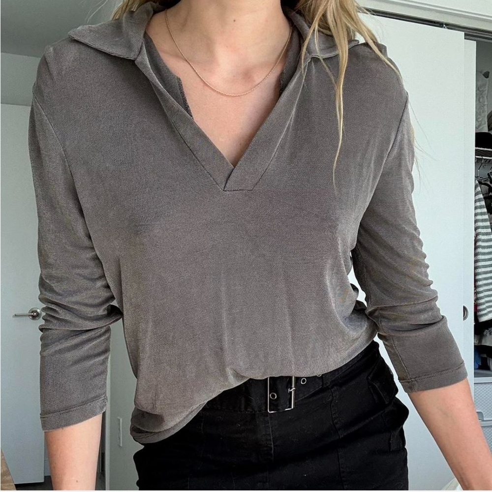 Women's Gray V-Neck Top